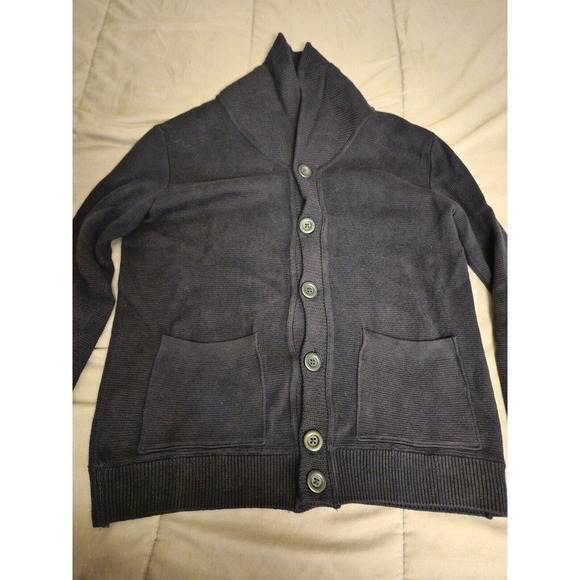 British Khaki est. 1980 Sweater Mens Medium Navy Blue Button Shawl Collar - Picture 1 of 8